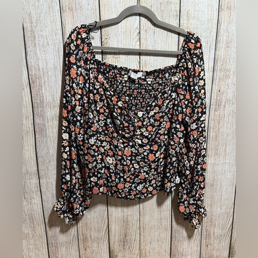 ASTR Floral Black and Orange Women's Top, Size 3X